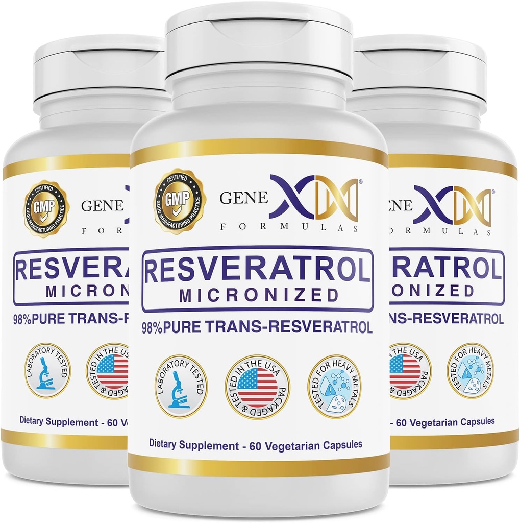 Genex Formel 98% Pure Trans-Resveratrol med BioPerine® för Absorption (3 Pack) Micronized, Lab-Tested, Fullt stabiliserad Resveratrol 600mg - 180X Trans-Resveratrol kapslar för hälsosam åldrande