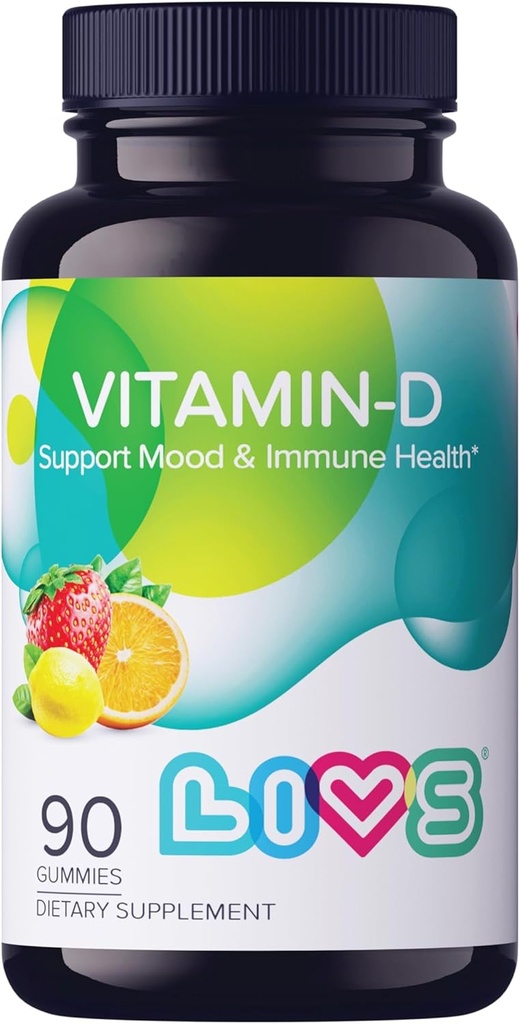 LIVS Vitamin D3 Gummies 2000 IE för kvinnor och män - Vegan Vitamin D3 Supplement för ben, tänder och immunsupport - Chewable Vitamin D Gummies med Natural Lemon Berry & org smak - 90 Ct