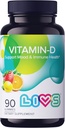LIVS Vitamin D3 Gummies 2000 IE för kvinnor och män - Vegan Vitamin D3 Supplement för ben, tänder och immunsupport - Chewable Vitamin D Gummies med Natural Lemon Berry & org smak - 90 Ct
