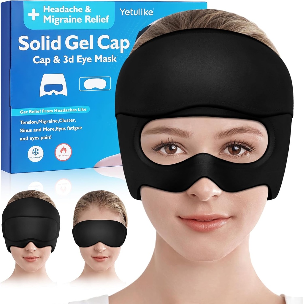 Headache Relief Hat, lugnande Migraine Relief Cap Gel Ice Head Wrap Headache Eyes Mask för Sinus, Puffy Eyes, spänning och stressavlastning - Hot och kall terapi