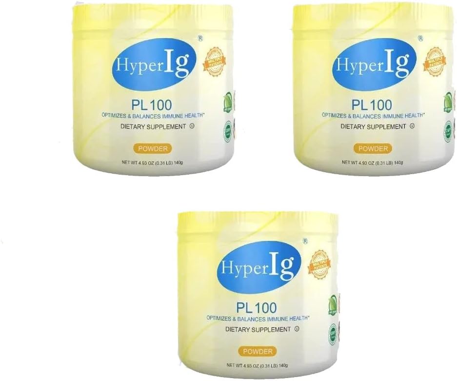 PL-100 äggproteinpulver, Hyperimmune äggtillskott, 140g - Immune Boost, Digestive Health, Joint Care, Energy & Muscle Strength, Gluten-Free 3 Canisters