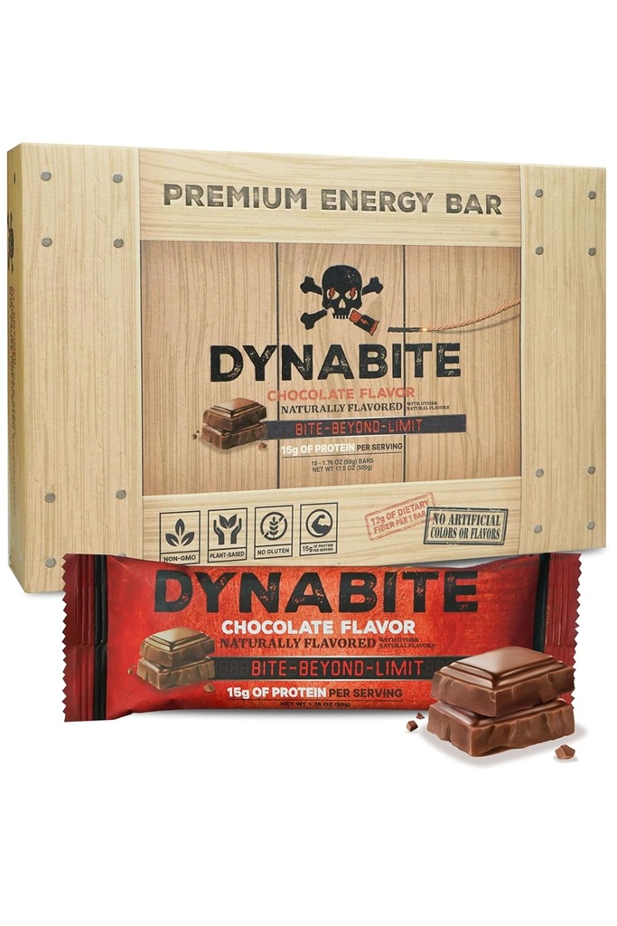 DYNABITE Premium Energy Bars (10 Count, Chocolate) | Low Carb Protein Bars w / Plant-baserade ingredienser | Gluten-Free Meal Replacement Bar | Zero Sugar Protein Bars | High Protein Snacks Meal Bars