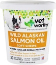 Vet Worthy Salmon Oil Skin och Coat Soft Chews för hundar - Dog Supplement för att stödja hälsosam hud och vacker päls - fiskolja tillskott med Omega 3 fettsyror - Salmon Flavor - 30 Mjuka Chews