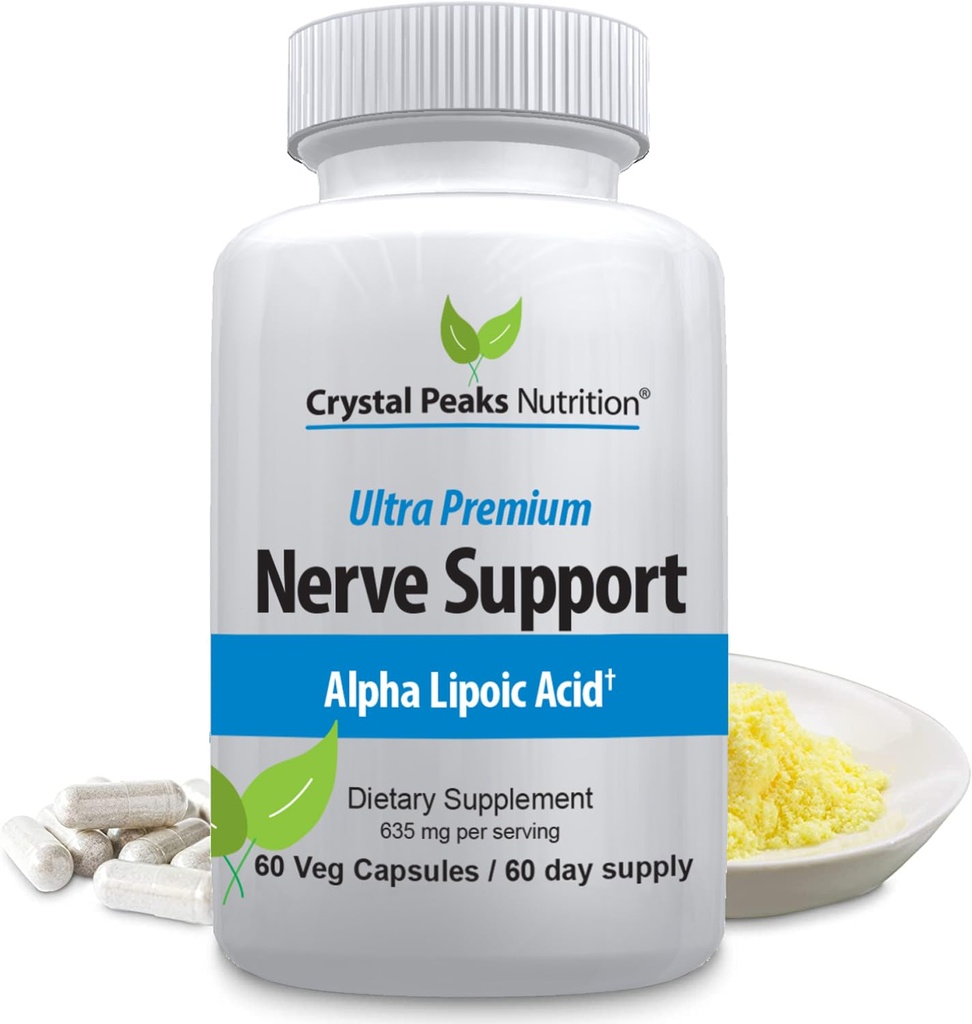 Nerve Support Supplement - Naturliga vitaminer med 650mg icke-GMO ALA Alpha Lipoic Acid - Premium Nerve Support Supplement - Hands & Feet - Tingling, Numbness - 60 Veggie Capsules