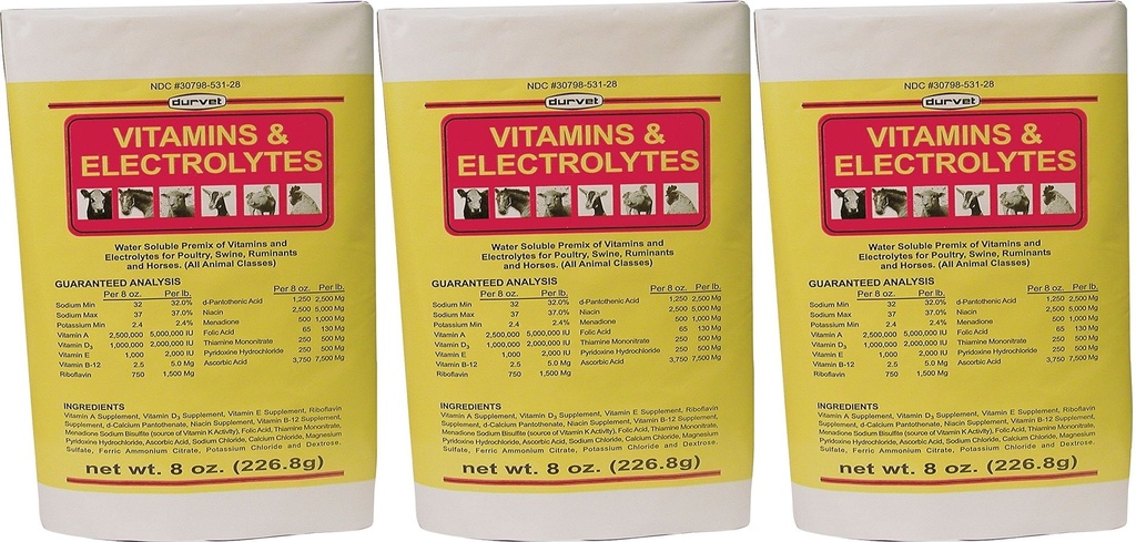 (3 Pack) DURVET 136028 vitaminer och elektrolyter, 8 oz3