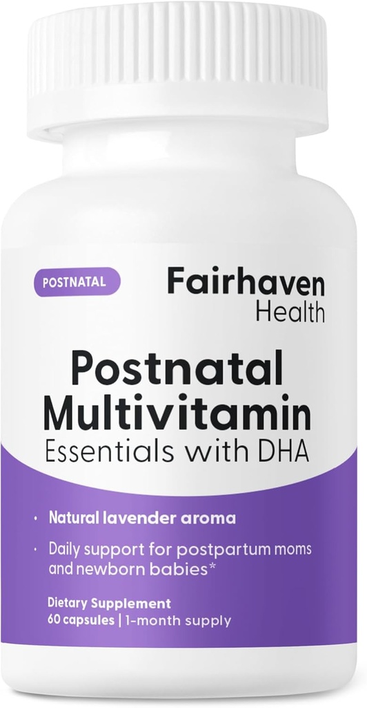 Fairhaven Health Postnatal Multivitamin Essentials | Vegan Daily Multivitamin för Postpartum Kvinnor | Amning Moder och Baby Utveckling Support | Gluten, Dairy, Soy Free | Non-GMO | 60 kapslar