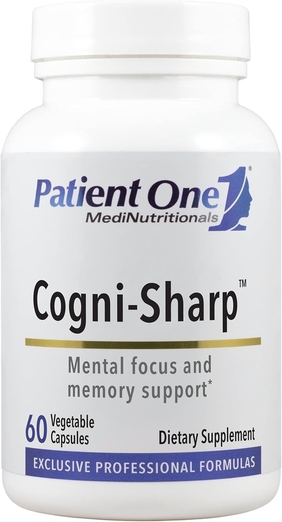 Patient One Cogni-Sharp | Tillägg för att stödja kognition, fokus och mental klarhet * | med Gingko, Lion's Mane, Bacopa och mer | 60 kapslar