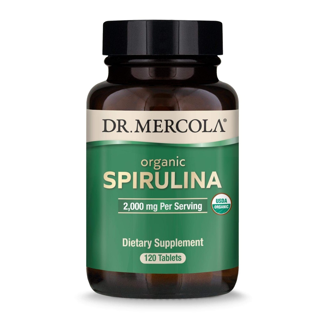 Dr Mercola Organic Spirulina - 2000 mg - USDA Organic - Stöder normal avgiftning & immunhälsa - Hel mat Superfood - Non-GMO, Gluten-Free & Soy-Free - 120 tabletter