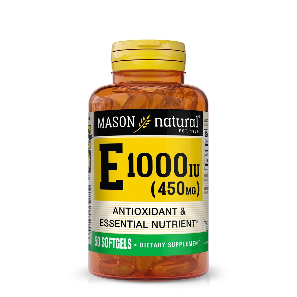 MASON NATURAL Vitamin E 450 mg (1 000 IE) - Antioxidant och essentiellt näringsämne, hälsosamt immunsystem, hud och ögon, hel kroppstillskott, 50 Softgels