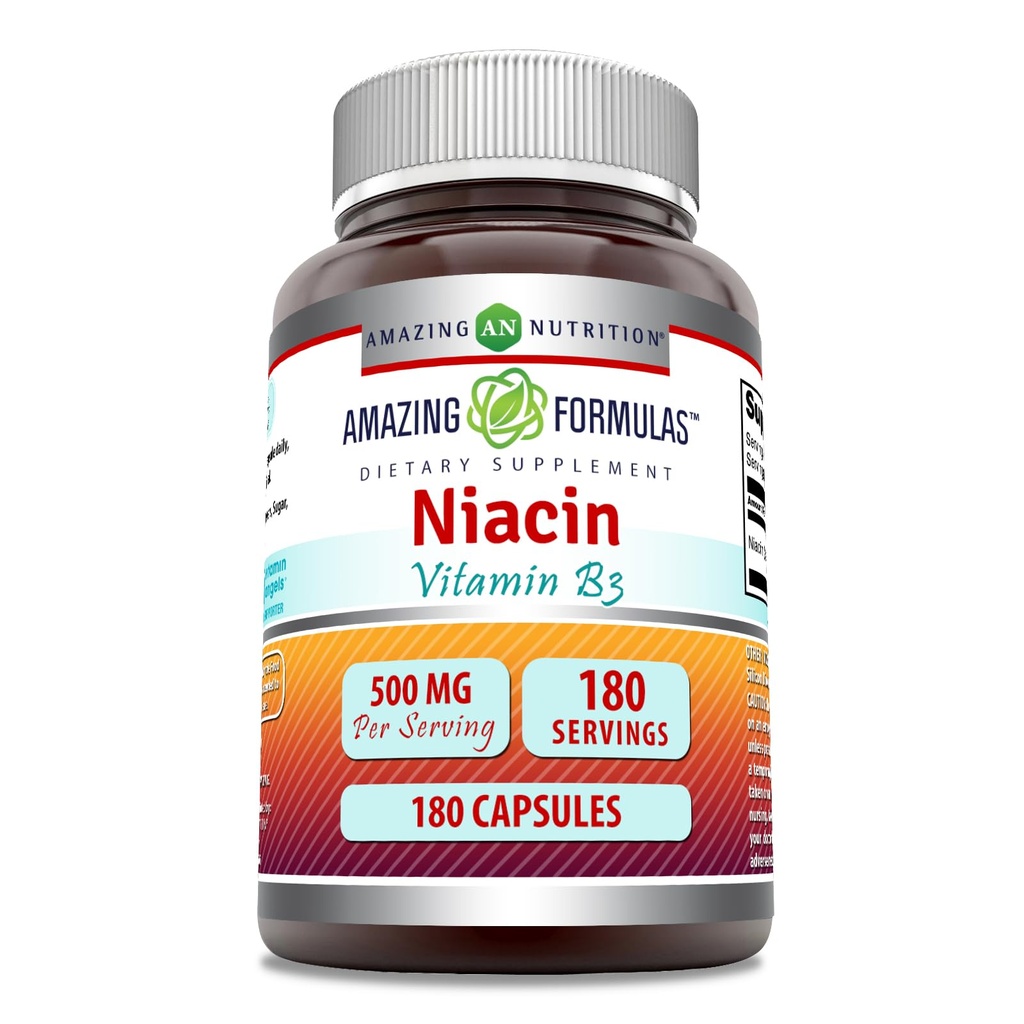 Fantastiska formler Niacin Supplement | 500 Mg Per Servering | 180 kapslar | Icke-GMO | Glutenfri | Tillverkad i USA