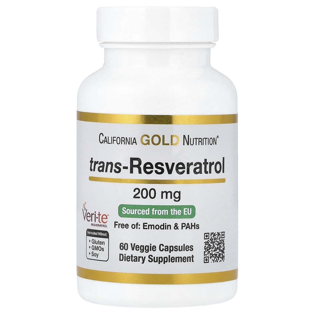 Resveratrol, 98% Pure Trans-Resveratrol, fri från Emodin & PAH, italiensk källa, 200 mg, 60 Veggie kapslar