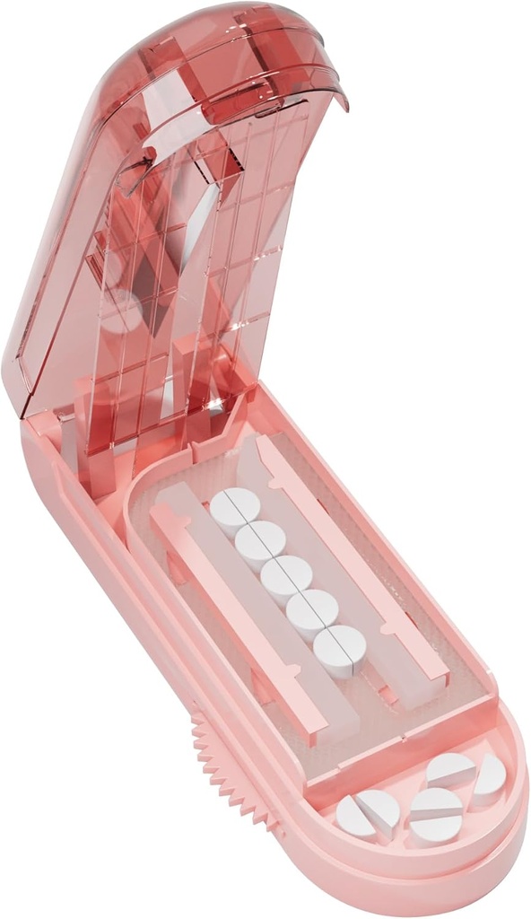 Pill Cutter Splitter för små och små piller, Pill Splitter Skär exakt flera piller på en gång för stora och små läkemedel, Sharp Blade med säkerhetsvakt (rosa)