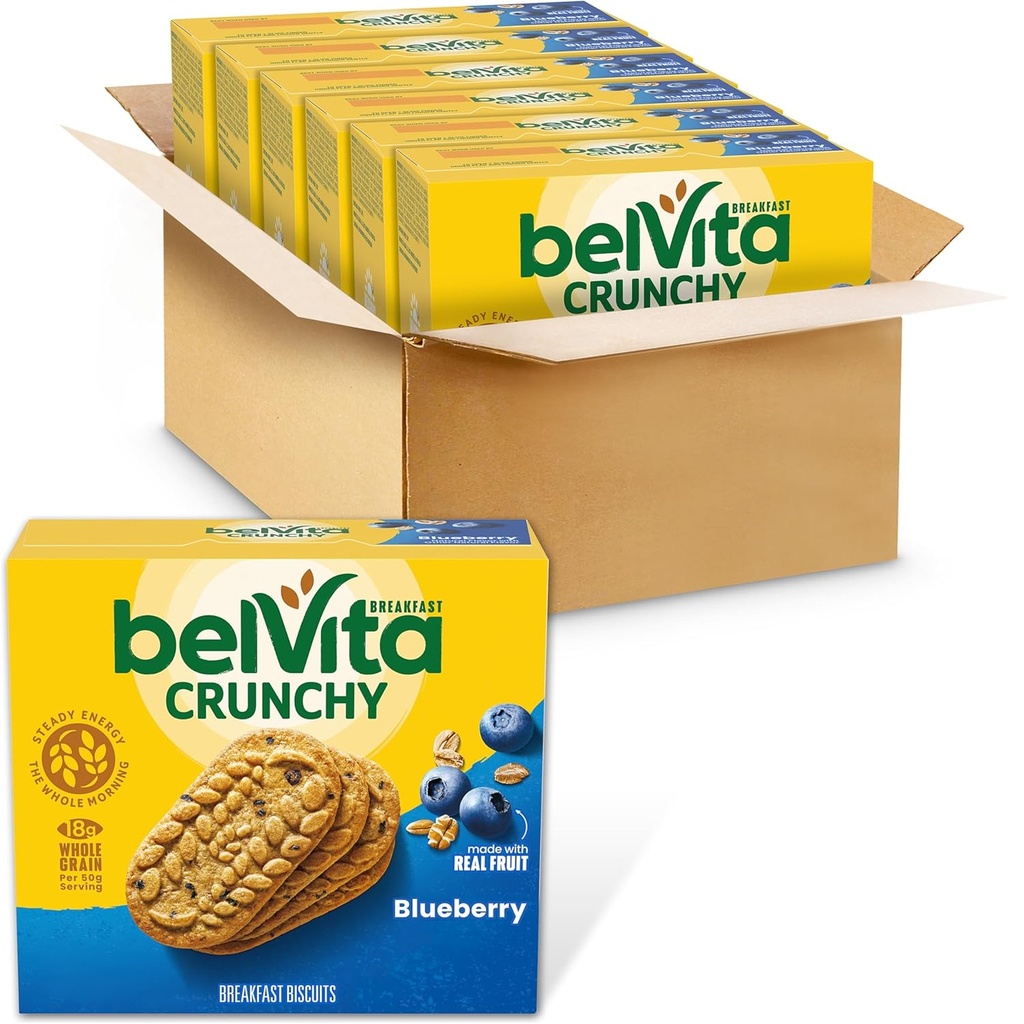 BelVita Breakfast Bars Biscuits, Blueberry, 30 Total Packs, 6 Boxes (4 kex Per Pack)