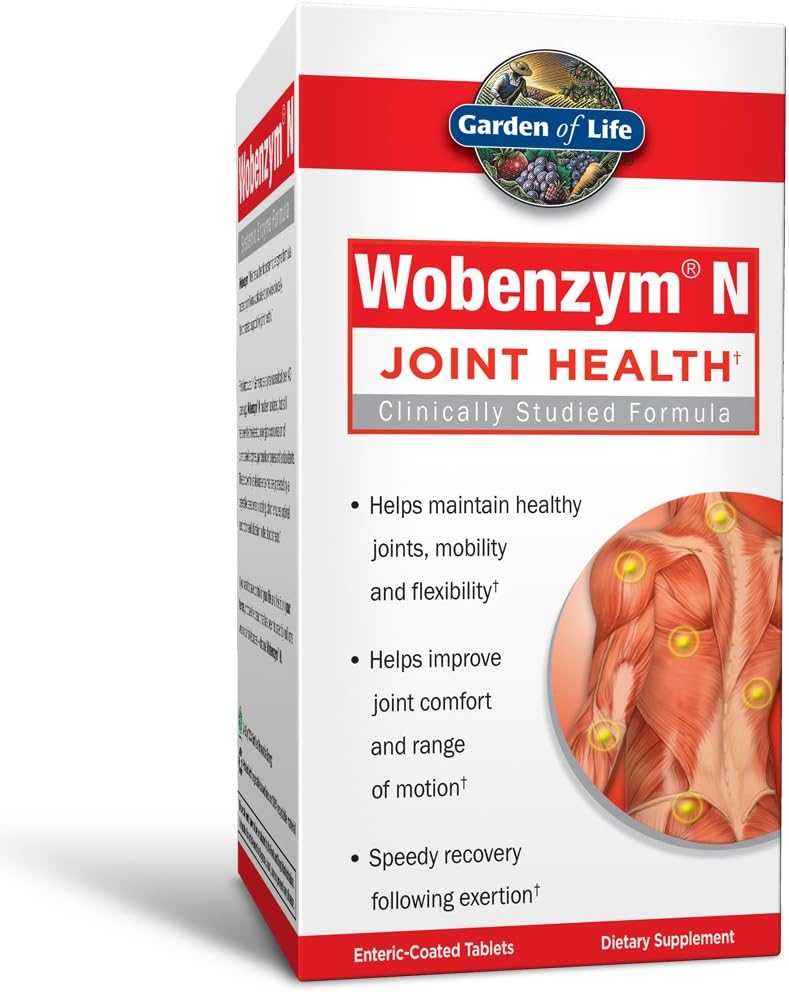 Garden of Life Joint Supplement för män och kvinnor - Wobenzym N Systemic Enzymes, kliniskt studerad formel för hälsosamma gemensamma, rörlighet, flexibilitet, återhämtning efter träning, glutenfri, 800 tabletter
