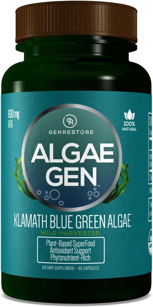 Gen återställa naturlig AFA Stam Cell Celulas Madres Klamath Blue - Grönt Alger effektivare än Spirulina eller Chrlorella Phytonutrient- Rich, SuperFood 600mg Aphanizomenon Flos-Aquae