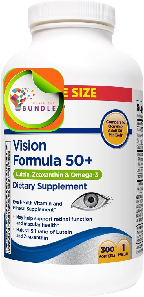 Lika Vision Formel 50 + Lutein, Zeaxanthin & Omega-3, 300 Softgels + Skapa Sticker