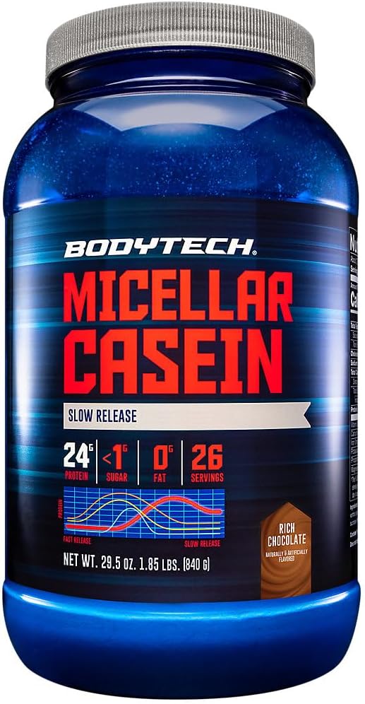 BODYTECH Micellar Casein Protein Powder, långsam frisättning för Overnight Muscle Recovery - 24 Grams of Protein per Servering - Rich Chocolate (2 pund)