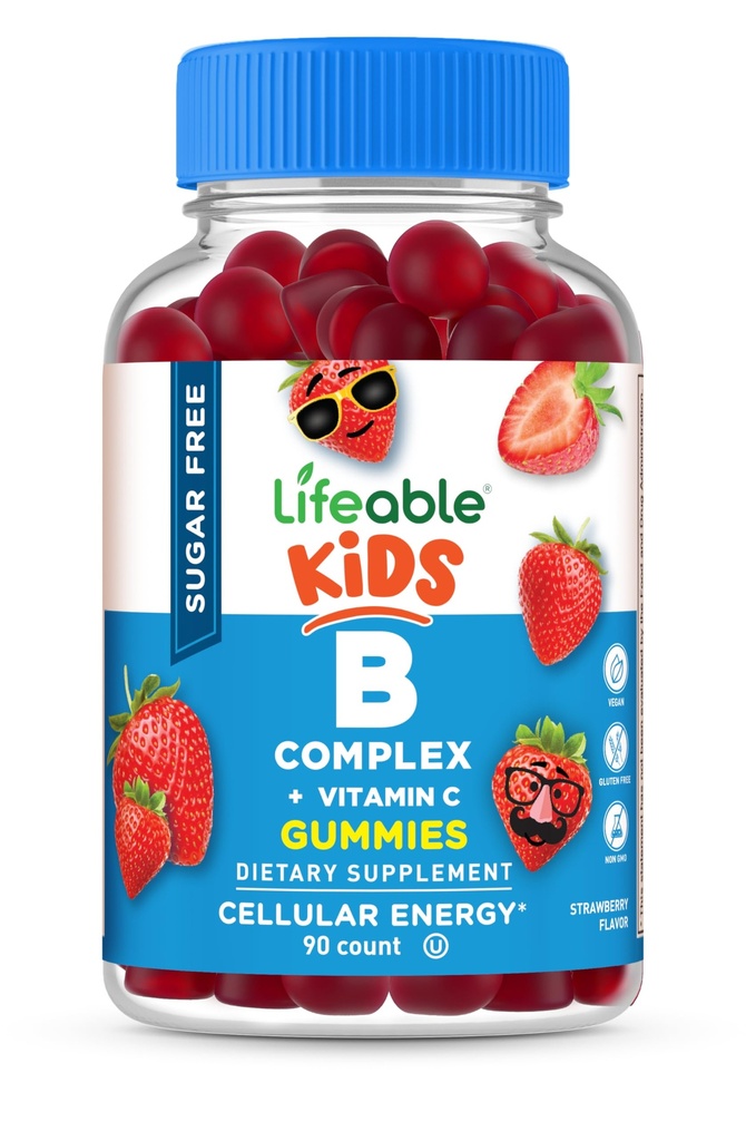 Livlig sockerfri vitamin B-komplex för barn | B-komplex med vitamin C | Stor smak VIT B-komplex vitaminer | Energi och nervstöd | Barn B-vitaminer Komplex för pojkar och flickor | 90 Gummies