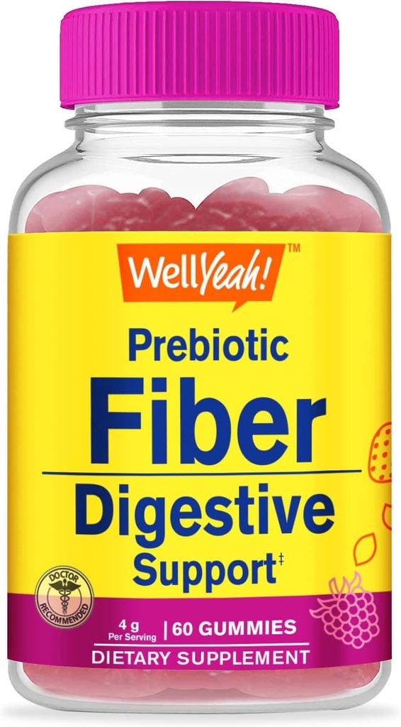 WellYeah Prebiotic Fiber Gummies för vuxna Fiber Supplement för kvinnor och män - Digestive Health Fiber Supplements - Vegan, Gluten-Free och Non GMO - Berry Flavor - 60 Count