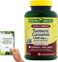 SupeRed Spring Valley Turmeric Curcumin Ultra Strength - 90 Count, 1 500 mg Vegeterian Capsules - Inkluderar Nutritonal Guide "(2 objekt)