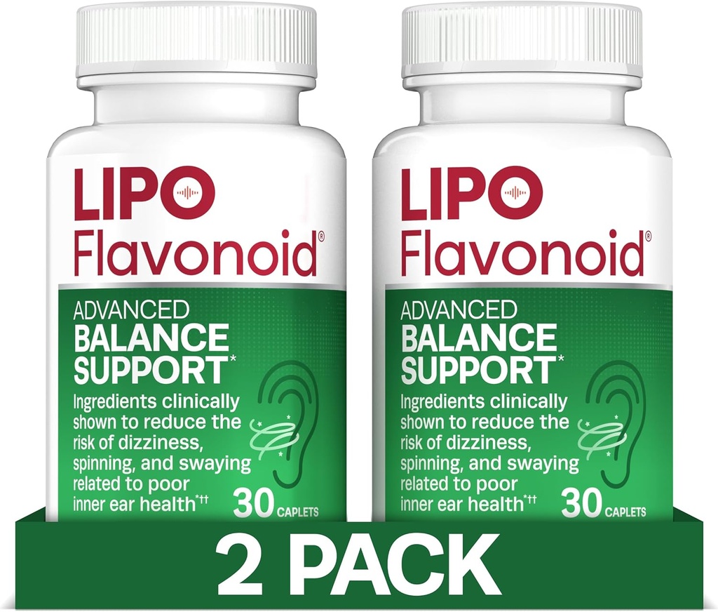 Lipo-Flavonoid Balance Support för Vertigo & Dizziness Relief - Clinically-Tested Formel med Ginkgo Biloba & Vitamin D & B Complex - Inre Ear Health & Balance Support - 30-Count - 2-Pack