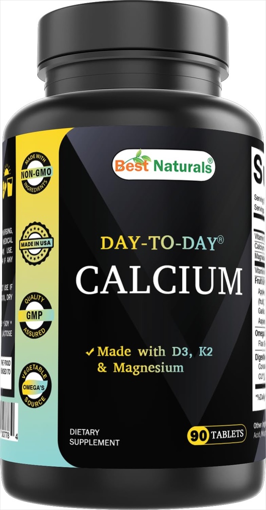 Bästa Naturals Calcium med D3 K2 Magnesium 90 tabletter - Tillverkad med Digestive Enzyme, Probiotika, Omega Blend