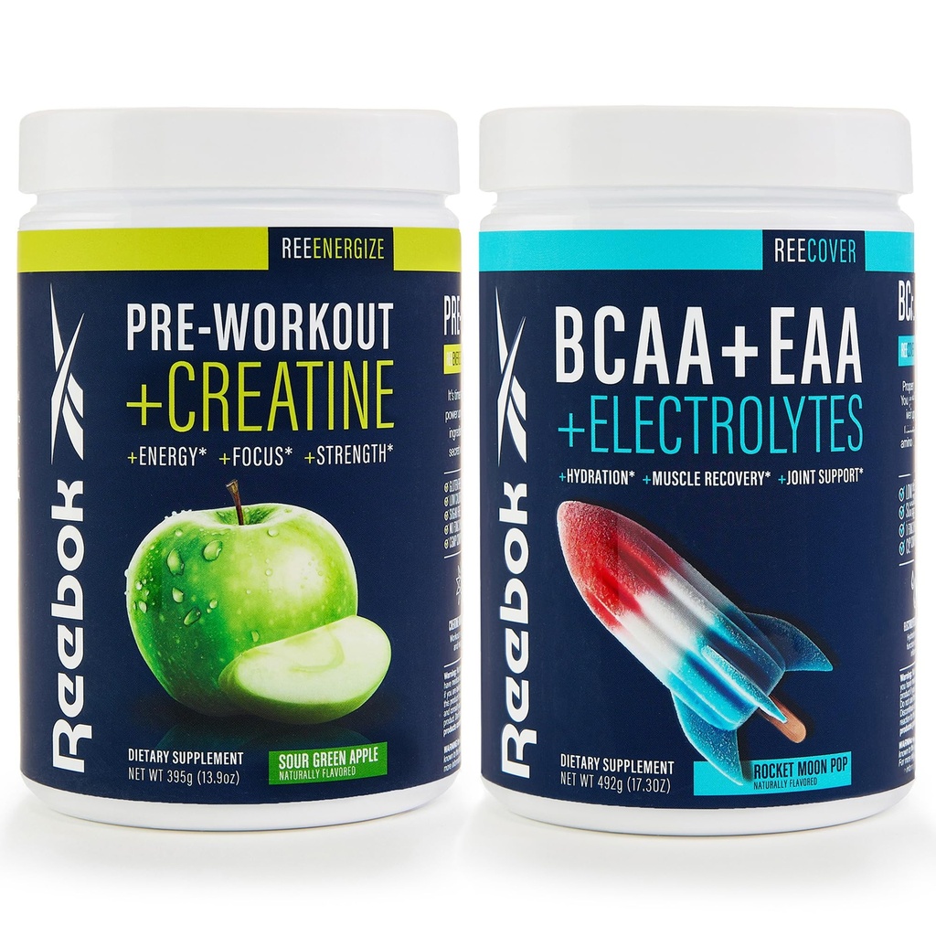 Reebok REEEnergize & REECover Bundle | Pre-Workout + BCAA Performance Pack | Sour Green Apple & Rocket Moon Pop | Komplett träningssystem