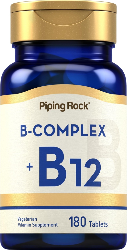 Piping Rock Vitamin B Complex | 180 tabletter | med B12 | Vegetarisk, icke-GMO, Soja fri tillägg