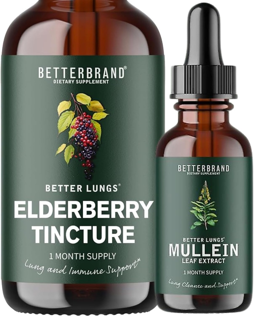 BetterLungs Mullein Leaf Extract och Elderberry Tincture Bundle - Lung Health Support