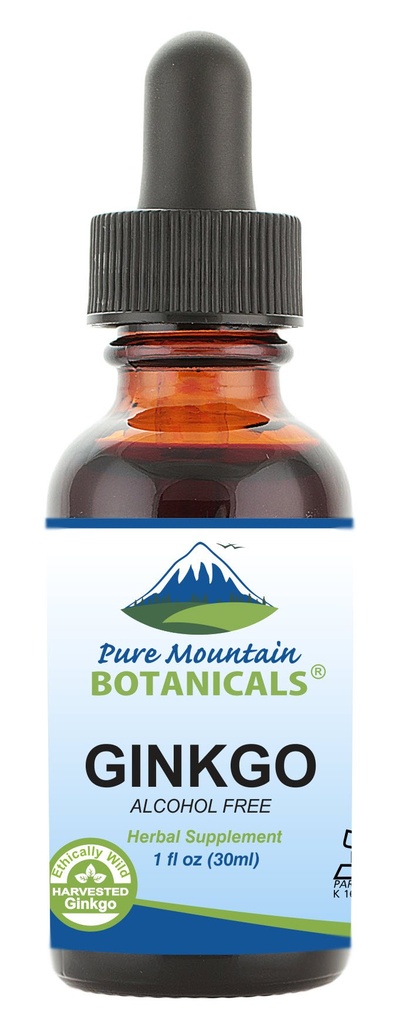 Pure Mountain Botanicals Gingko Biloba Liquid Extract Drops - alkoholfri tinktur av Wild Harvest Ginkgo Biloba Leaf Supplement