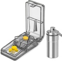 JohnBee Pill Cutter | Bästa Pill Cutter för små eller stora piller | Designad i USA | Skär Vitaminer | Pill Splitter med Shield | Inkluderar Keychain Pill Holder (Gray)