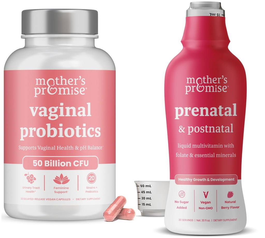 Mother's Promise Prenatal & Postnatal Multivitamin Liquid & Vaginal Probiotics for Women Bundle