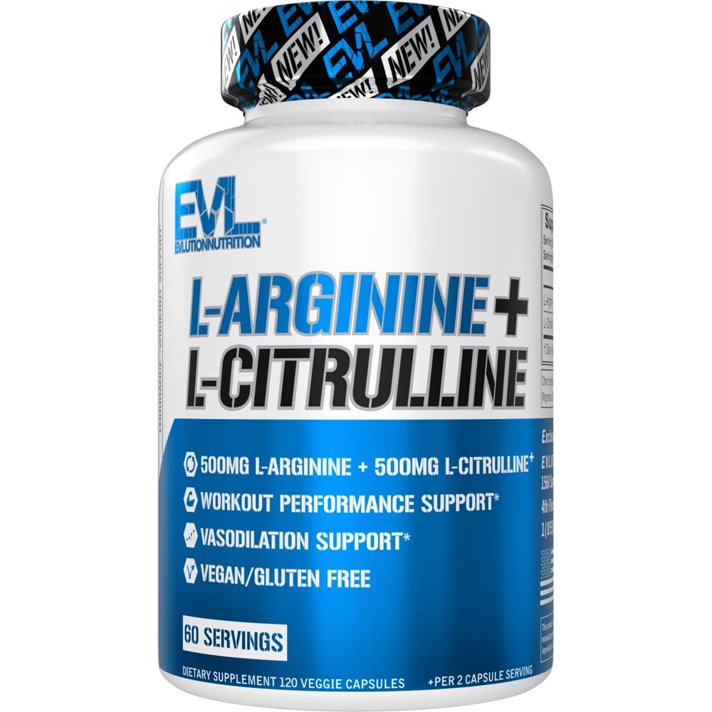 L Arginine L Citrulline Supplement - Invigorating Nitric Oxide Supplement with Ideal 1:1 Citrulline Arginine Ratio with 500mg Each Per Serving for Enhanced Pumps Energy & Stamina (60 Servings)