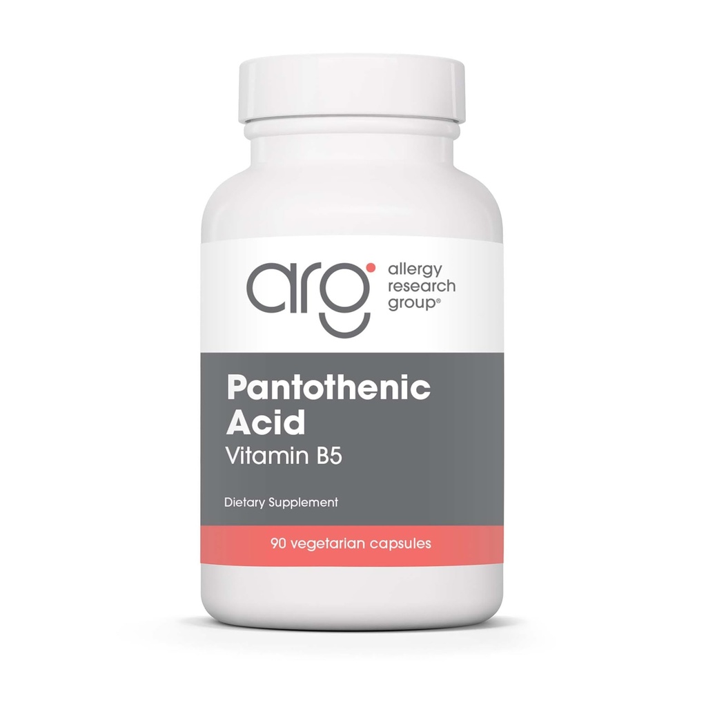 Allergy Research Group Pantothenic Acid - Vitamin B5 för män och kvinnor, Calcium, 500mg Supplement, Pure, Organic, Vegetarian Capsules - 90 Count