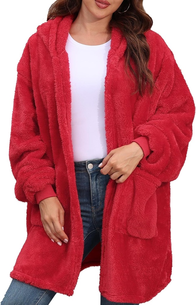 Argstar Hooded Cardigan för kvinnor och män, överdimensionerad tröja Fuzzy Fleece Blanket Hoodie Jacket - En storlek passar alla