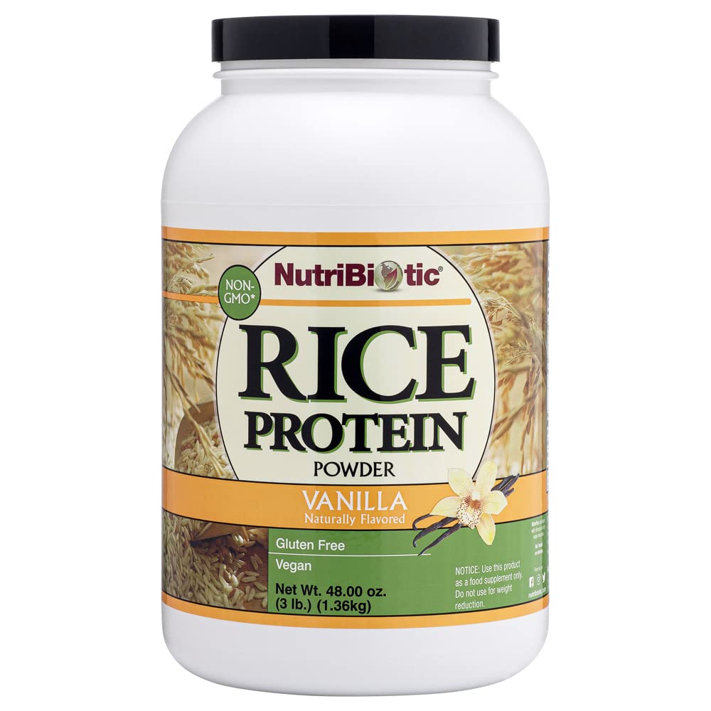 NutriBiotic - Vanilla Rice Protein, 3 Lb (1,36 kg) | Low Carb, Keto-Friendly, Vegan, Raw Protein Powder | Grown & Processed Without Chemicals, GMO eller Gluten | Lätt att Digest & Nutrient Rich