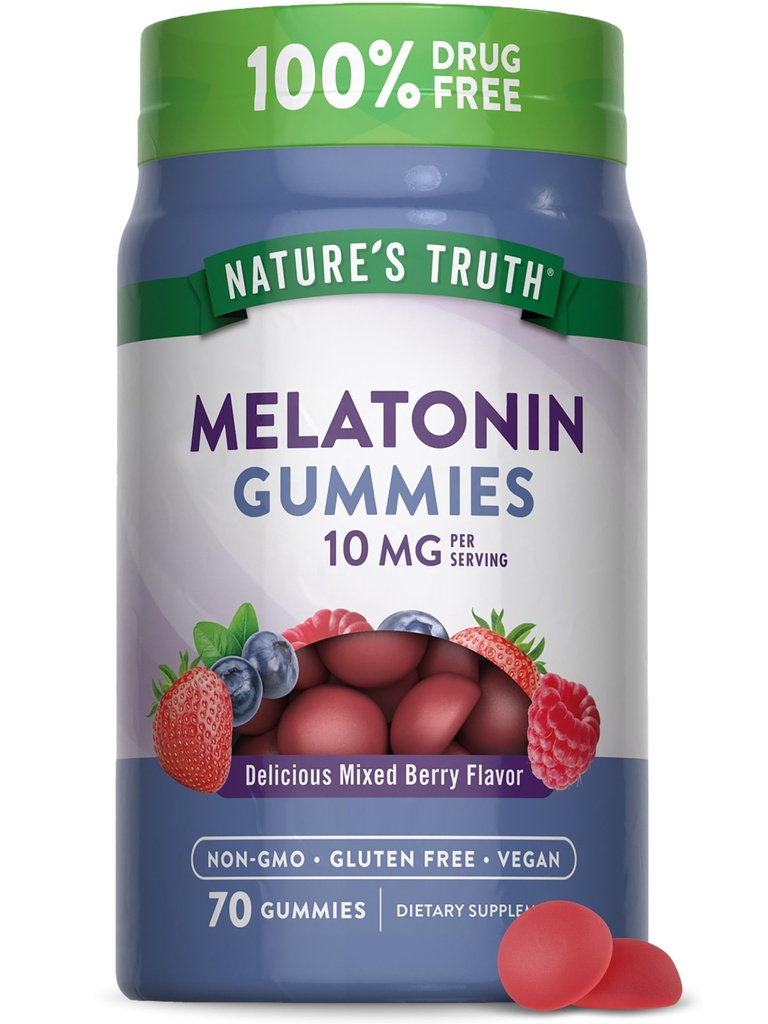 Nature's Truth Melatonin 10mg Gummies | 70 Count | Berry Flavor | Vegan, Non-GMO, and Gluten Free Supplement