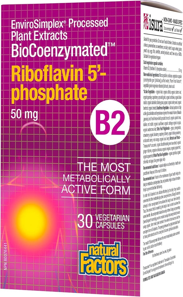 BioCoenzymatedRiboflavin5-fosfat 50mg naturliga faktorer 30 VegCaps