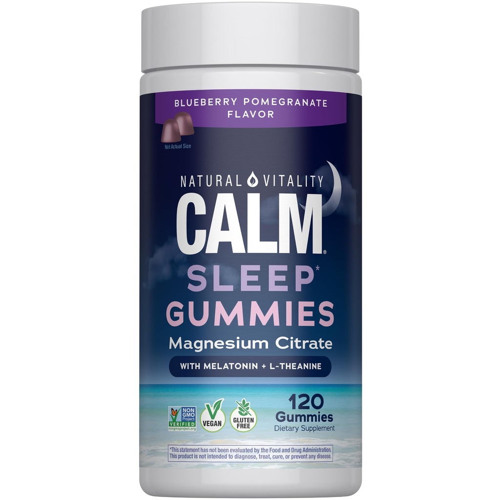 Natural Vitality SLEEP Gummies, Magnesium Supplement With Melatonin and L-Theanine, Vegan, Gluten Free, Helps the Body Ease Into Sleep, Blueberry Pomegranate 120 Count