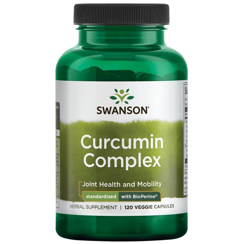 Swanson Curcumin Complex - Herbal Supplement Supporting Joint Health, Mobility & Physical Function - Standardiserad med BioPerine för maximal absorption - (120 Veggie Capsules)