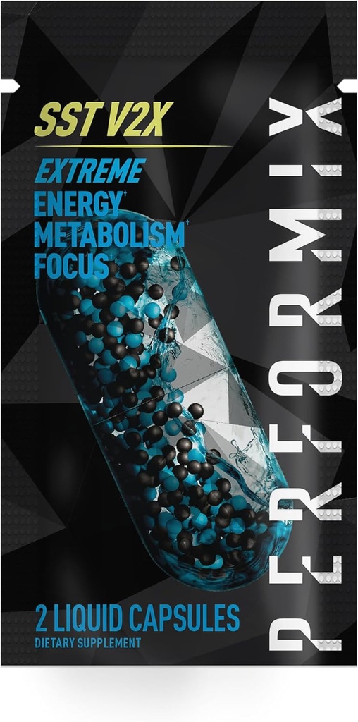 PERFORMIX - SST V2X - Pre Workout - 300 mg Koffein - Energitillskott - Ingen krasch - Fitnessmål - Nootropic - Timed-Release för hela dagen Fokus, humör och energi Boost - Män & kvinnor - 2 kapslar