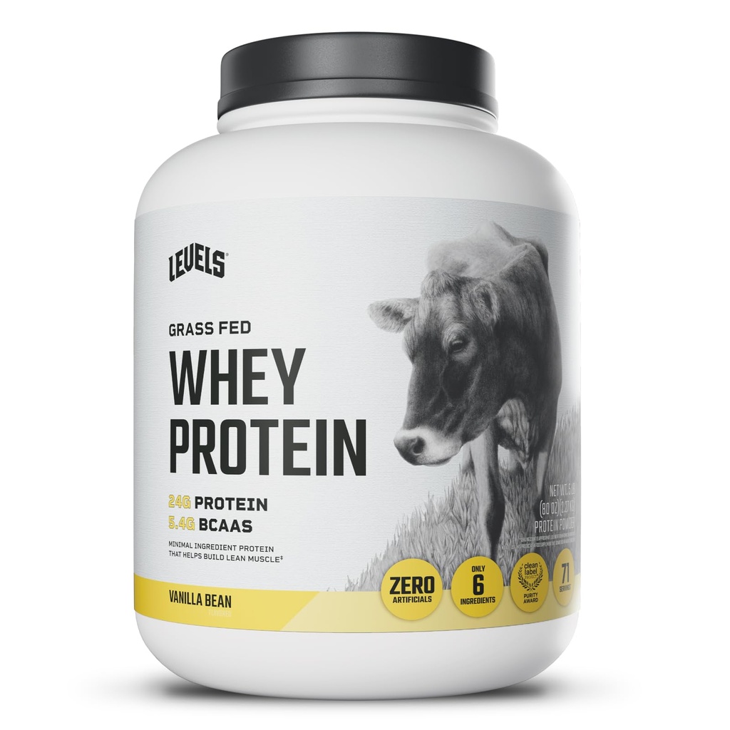 Levels Grass Fed Whey Protein Powder, No Artificials, 24G of Protein, Vanilla Bean, 5LB
