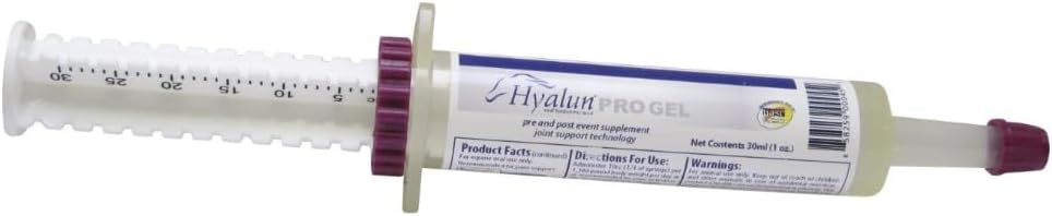 Hyalogic Hyalun PRO Gel - Hyaluronic Acid Horse Joint Supplement - Pre & Post Event Booster - 30cc Equine Syringe Oral - 3 Full Administrations Hyalun 100mg Pure Hyaluronic Acid (HA)