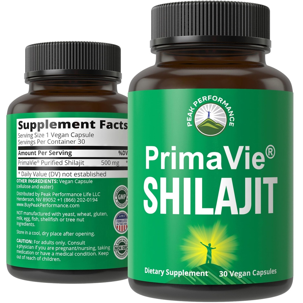 PrimaVie Renade Shilajit kapslar Made med Pure Shilajit Powder. Kliniskt testad naturtillskott med 40+ Spår Mineraler, Fulvic Acid. Tabletter stöder Mitochondria + hjärnfunktion