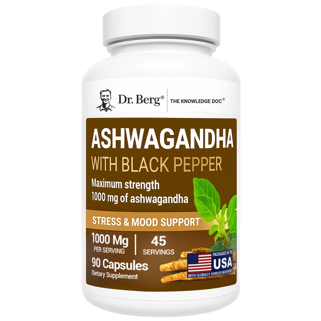 Dr Berg Ashwagandha Capsules 1000mg - Inkluderar Ashwagandha Root med Black Pepper från Bioperine - Ashwagandha Supplements 90 Capsules
