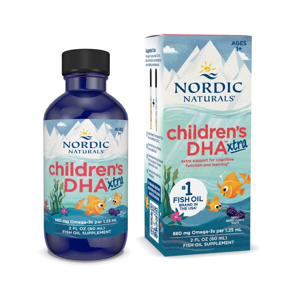 Nordic Naturals Barnens DHA Xtra, Berry Punch - 2 uns för barn - 880 mg Total Omega-3s med EPA & DHA - Kognitiv & immunfunktion, lärande, social utveckling - Icke-GMO - 48 portioner