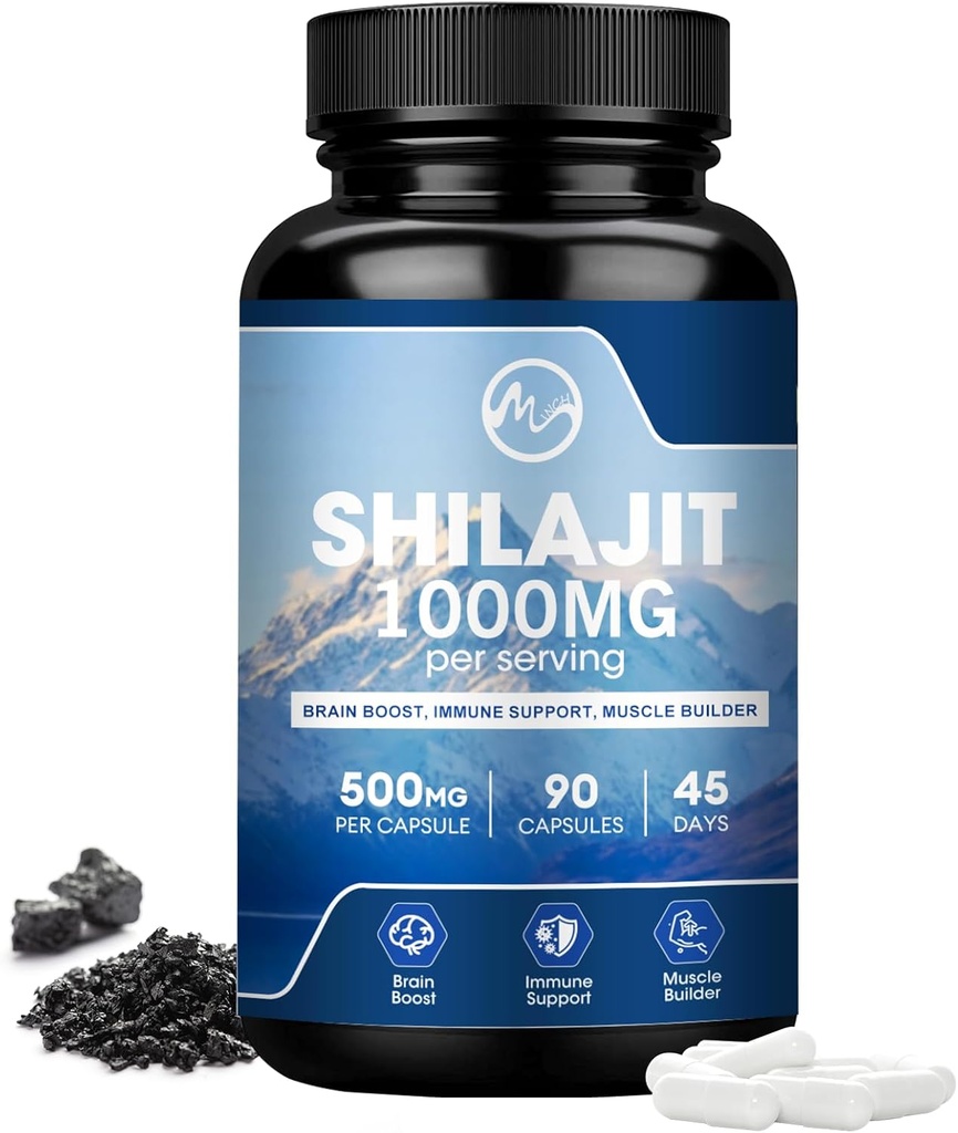 Shilajit Supplement, Shilajit Capsules med Fulvic Acid för Män & Kvinnor, Shilajit med 85+ Trace Minerals för energi, prestanda och immun hälsa | Icke-GMO - 90 kapslar