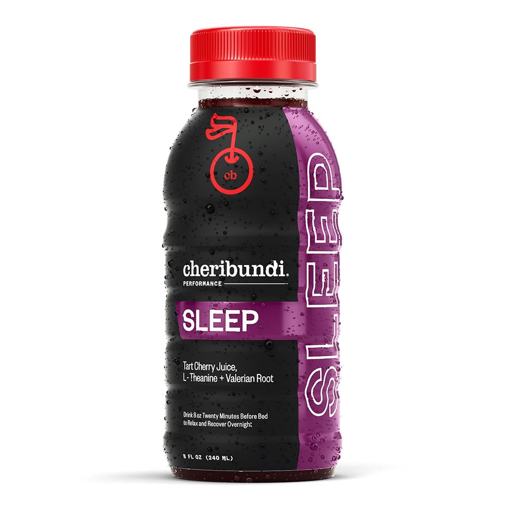 Cheribundi Tart Cherry Juice Sleep | Tart Cherry Juice med L-Theanine & Valerian Root | Athletes Recovery Drink | Främjar återställande sömn, muskelåterställning och ökar prestanda | 8 floz (24 Pack)