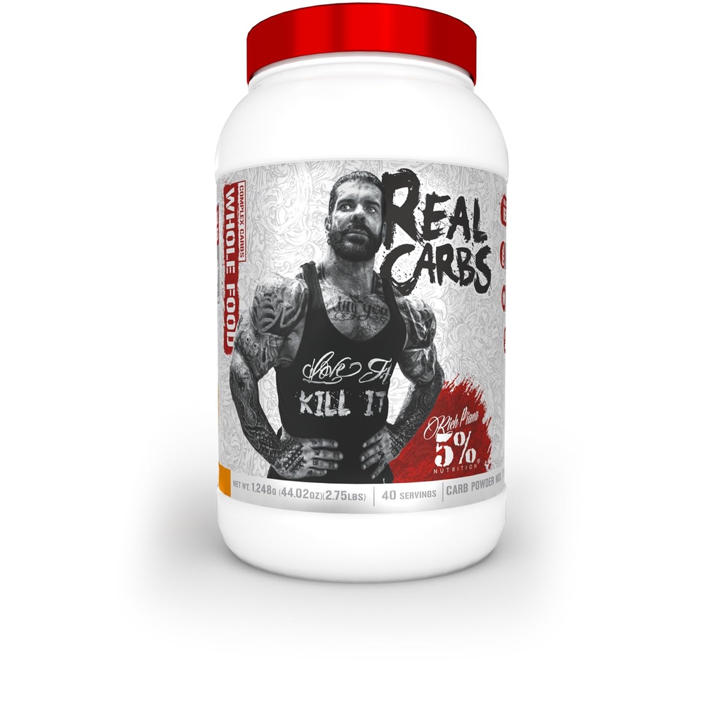 5% Nutrition Rich Piana Real Carbs med Real Food Complex Carb Powder, långvarig låg glykemisk energi för Pre-Workout / Post-Workout Recovery Meal, 2,75 lb, 40 portioner (Sweet Potato Pie)