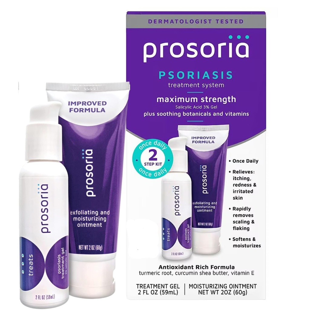 Prosoria Treatment System Single Kit – 2oz | Powerful Psoriasis Relief with Salicylic Acid, Turmeric, Shea Butter & Vitamins | Gel & Ointment for Scaling, Flaking, Dryness, Itching & Redness Relief